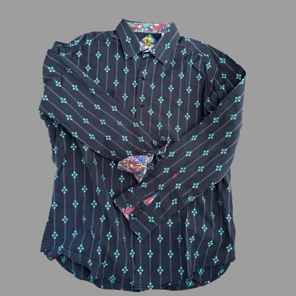 Robert Graham Black and Teal Patterned Men's Shirt